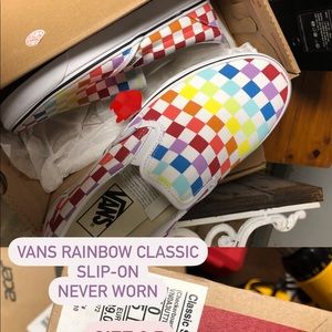 Rainbow checkered slip-ons